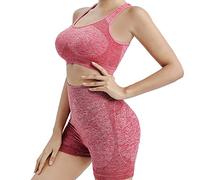 BKEPDY 2 Pezzi Set da Abbigliamento Sportivo Donna Tuta Sportiva Palestra Senza Cuciture Tuta Da Ginnastica Fitness Activewear Reggiseno e Gym Leggings da Yoga a Vita alta