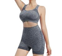 BKEPDY 2 Pezzi Set da Abbigliamento Sportivo Donna Tuta Sportiva Palestra Senza Cuciture Tuta Da Ginnastica Fitness Activewear Reggiseno e Gym Leggings da Yoga a Vita alta