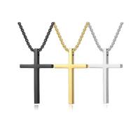 BKEPDY 3 Pezzi Collana Croce Crocifisso Gioieili in Acciaio inossidabile Uomo Donna Semplice Ciondolo Catena Argento Oro Nero Collana Regolabile（Piccolo）