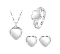 BKEPDY 3 Pezzi Set Gioielli Cuore Argento Collana Pendente Orecchini Anello Cristallo Elegante Parure Donna Accessori Brillanti