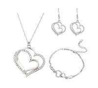 BKEPDY 3 Pezzi Set Gioielli Cuore Brillante Collana Bracciale Orecchini Donna Cristalli Eleganti Argento Parure Completo Matrimonio Cerimonia
