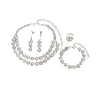 BKEPDY 4 Pezzi Parure Gioielli Sposa Donna Strass Collana con Ciondolo Strass con Ciondolo Orecchini Anello Prom Accessori Gioielli Set（Bianco）