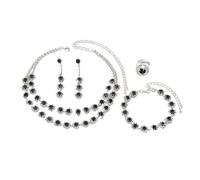 BKEPDY 4 Pezzi Parure Gioielli Sposa Donna Strass Collana con Ciondolo Strass con Ciondolo Orecchini Anello Prom Accessori Gioielli Set（Nero）