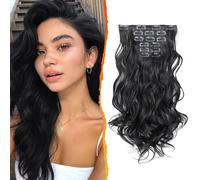 BKEPDY 6 Pezzi Extension Capelli a Clip Ondulati Sintetici Posticci Capelli Lunghi e Voluminosi Invisibile Naturali Liscio Extension Clip per Donna 16 Pollici (1B)