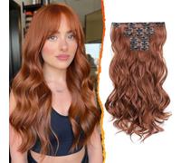 BKEPDY 6 Pezzi Extension Capelli a Clip Ondulati Sintetici Posticci Capelli Lunghi e Voluminosi Invisibile Naturali Liscio Extension Clip per Donna 16 Pollici (350#)