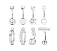 BKEPDY 8 Pezzi Donna Piercing Ombelico Zirconio Acciaio Inossidabile Semplice ed Elegante Piercing Ombelico Ipoallergenico Misura Universale Facile da Indossare