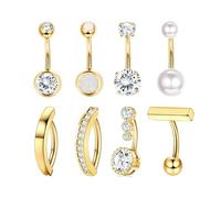 BKEPDY 8 Pezzi Donna Piercing Ombelico Zirconio Acciaio Inossidabile Semplice ed Elegante Piercing Ombelico Ipoallergenico Misura Universale Facile da Indossare