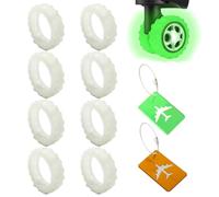 BKEPDY 8 Pezzi Protezioni Rotelle Valigia Gomma Verde Luminescente E 2 Etichette Bagaglio Alluminio Come Protezione Fuoristrada Contro Polvere E Graffi Accessorio Bagaglio Pratico