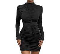 BKEPDY Abito da Donna Maniche Lunghe Sexy Vestito Maglione Elegante Vestito Invernale a Collo Alto in Maglia Abito Maglione Vestiti Casual Elegante Lungo(L)