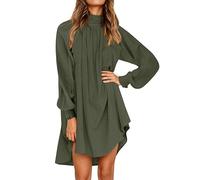 BKEPDY Abito Donna Vestito Elegante Chiffon Manica Lunghe Casual in Girocollo Vestitino Tunica Primavera Estate Mini Abitino Copricostume Abito a Tinta Unita a Pieghe per Il Tempo Libero(S)