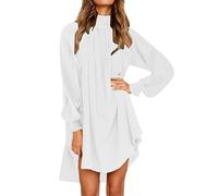 BKEPDY Abito Donna Vestito Elegante Chiffon Manica Lunghe Casual in Girocollo Vestitino Tunica Primavera Estate Mini Abitino Copricostume Abito a Tinta Unita a Pieghe per Il Tempo Libero(S)