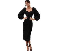 BKEPDY Abito Manica Lunga Donna Vestiti Scollo a V Abiti Midi Vestito Senza Spalline Sexy Estivi Casual Cerimonia Festa Cocktail Autunno Inverno