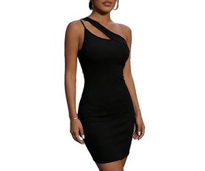 BKEPDY Abito Monospalla Donna Elegante Vestito Estivi Aderente Design Asimmetrico Abiti da Cerimonia Cocktail Party Vestiti Eleganti Corto Mini Dress Tubino Formale Sera Casual