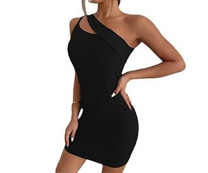 BKEPDY Abito Monospalla Donna Elegante Vestito Estivi Aderente Design Asimmetrico Abiti da Cerimonia Cocktail Party Vestiti Eleganti Corto Mini Dress Tubino Formale Sera Casual