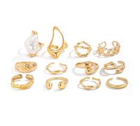BKEPDY Anelli Oro Per Donne Con Perle Baroque Come Set Anelli Aperti Regolabili Per Impilamento Knuckles E Gioielli Moda Boho Chic (Oro Stile 1)