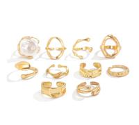 BKEPDY Anelli Oro Per Donne Con Perle Baroque Come Set Anelli Aperti Regolabili Per Impilamento Knuckles E Gioielli Moda Boho Chic (Oro)