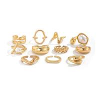 BKEPDY Anelli Oro Per Donne Con Perle Baroque Come Set Anelli Aperti Regolabili Per Impilamento Knuckles E Gioielli Moda Boho Chic (Oro Stile 2)