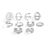 BKEPDY Anelli Oro Per Donne Con Perle Baroque Come Set Anelli Aperti Regolabili Per Impilamento Knuckles E Gioielli Moda Boho Chic (Argento)