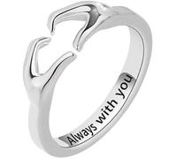 BKEPDY Anello Aperto Simbolo Cuore Mani Gioiello Elegante Argento Lucido Inciso Messaggio Romantico Simbolico
