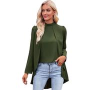 BKEPDY Blusa Donna Maniche Lunghe con Scollo Rotondo da Donna Elegante Camicetta Donna Casual Larghe Camicia Top Tinta Unita Vintage Tops Blouse (Verde L)