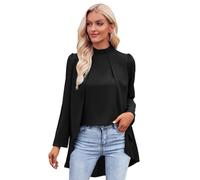 BKEPDY Blusa Elegante Donna Maniche Lunghe con Scollo Rotondo da Donna Elegante Camicetta Donna Casual Larghe Camicia Elegante Top Tinta Unita Vintage Tops Blouse (Nero S)