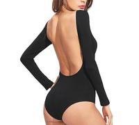 BKEPDY Body Donna a Maniche Lunghe Elasticizzato Bodysuit Basic Body a Tinta Unita Tuta Aderente Bodysuit Manica Lunga Jumpsuits Tops(Nero S)