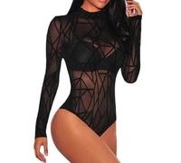 BKEPDY Body Donna Manica Lunga Elegante Sexy Donna Bodysuit Basic Donna Taglio arete Bodysuit Basic Donna Pagliaccetto Elasticizzato Tinta Unita Casuale Jumpsuits Tops Club del Partito(XL)