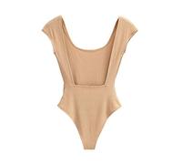 BKEPDY Body Donna Maniche Corte Collo Quadrato Schiena Scoperta Bodysuit Elegante Sexy Jumpsuit Tops Stretchy Maglietta Nero Tinta Unita Pagliaccetto Elasticizzato Leotard Top