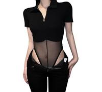 BKEPDY Body Donna Maniche Corte con Zip Colletto Bodysuit Elegante Skims Bodysuit Modellante Contenitivo Outfit Estivi Trasparente moda