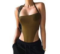 BKEPDY Body Donna senza Maniche Halter Bodysuit Monospalla Catena Decorativa Modellante Contenitivo Outfit Estivi Elegante Skims Bodysuit