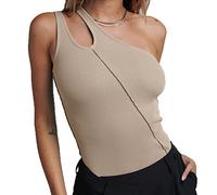 BKEPDY Body Donna Senza Maniche Una Spalla Tagliata Bodysuit Senza Maniche Sottogiacca Top Elegante Sexy Casuale Blusa Camicie Elasticizzato Tinta Unita Jumpsuits Tops Leotard (Albicocca M)
