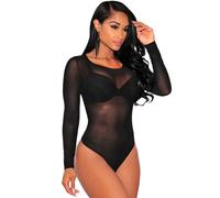 BKEPDY Body Donna Sexy Lingerie A Rete Completo Intimo Bodysuit Sottogiacca Trasparente Velato con Scollo Rotondo Manica Lunga Sexy High Stretchy Camicie da Notte Clubwear Jumpsuit