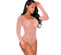BKEPDY Body Donna Sottogiacca Trasparente Velato con Scollo Rotondo Manica Lunga Sexy High Stretchy Intimo Bodysuit Camicie Top Clubwear Jumpsuit