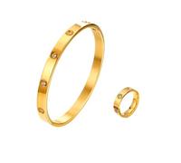 BKEPDY Bracciale Rigido Anello Cristallo Incastonato Parure Gioielli Elegante Acciaio Inossidabile Lucido Donna Matrimonio Cerimonia