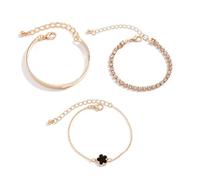 BKEPDY Braccialetto Donna Set 3 Pezzi Bracciali Rigidi Eleganti Bracciale Oro con Zirconi e Charm a Fiore Gioielli Moda Bracciale Donna Acciaio Inossidabile Regalo per Donne Ragazze (Nero)