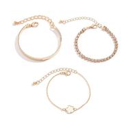 BKEPDY Braccialetto Donna Set 3 Pezzi Bracciali Rigidi Eleganti Bracciale Oro con Zirconi e Charm a Fiore Gioielli Moda Bracciale Donna Acciaio Inossidabile Regalo per Donne Ragazze (Bianco)