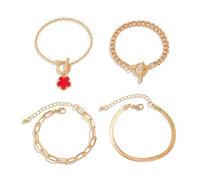 BKEPDY Bracciali Donna Set Bracciale Rigido con Ciondolo Braccialetti a Catena Gioielli Eleganti Bracciale Donna Acciaio Inossidabile Regolabile Set Bracciali Moda (Rosso)