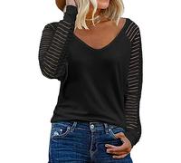 BKEPDY Camicia Donna a Maniche Lunghe Top Elegante Maglietta Scollo a V Magliette Donna Strip T Shirt Casual Blusa Elegante Tops Autunno Inverno