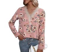 BKEPDY Camicia Donna Elegante con Scollo V Camicetta Manica Lunga Tunica in Stile Casual Camicie a Fiori Maglietta Eleganti Bluse Top con Stampata
