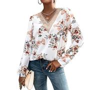 BKEPDY Camicia Donna Elegante con Scollo V Camicetta Manica Lunga Tunica in Stile Casual Camicie a Fiori Maglietta Eleganti Bluse Top con Stampata
