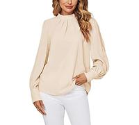 BKEPDY Camicia Donna Elegante Maniche Lunghe Top Maglietta Donna Eleganti Blusa Pieghe Chiffon con Scollo Elegante Shirt Top Scollo a V Casual da Lavor a Maniche Lunghe Tinta Unita(L)