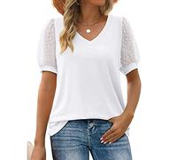 BKEPDY Camicia Donna Estiva Scollo a V Manica Corta Blusa Magliette Maniche Corte a Sbuffo Camicetta Bluse T-Shirt Tops Estive Eleganti Tops Camicette Estate (Bianco XXL)