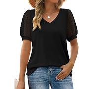 BKEPDY Camicia Donna Estiva Scollo a V Manica Corta Blusa Magliette Maniche Corte a Sbuffo Camicetta Bluse T-Shirt Tops Estive Eleganti Tops Camicette Estate (Nero XXL)