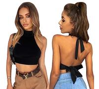 BKEPDY Canotta Halter Donna Canottiera Senza Manica Canotte Slim Fit Top Estivi Canottiere Sexy Crop Top Elegante Camicetta Tinta Unita Magliette Schiena Scoperta