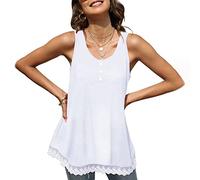 BKEPDY Canotte Donna Estive Tank Top Canotta con Bottoni Maglietta Senza Maniche Pizzo Elegante T Shirt Cotone Abbigliamento Estivo Casual Magliette Scollatura Rotonda Canottiera