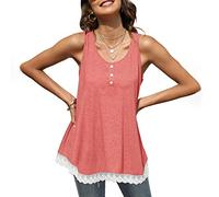 BKEPDY Canotte Donna Estive Tank Top Canotta con Bottoni Maglietta Senza Maniche Pizzo Elegante T Shirt Cotone Abbigliamento Estivo Casual Magliette Scollatura Rotonda Canottiera