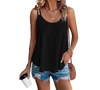 BKEPDY Canotte Donna Estive Tank Top Canotta Traforata Doppio Spallino Maglietta Cotone Elegante T Shirt Estiva Abbigliamento Casual Canottiera Svasata Scollo Rotondo Magliette Leggere