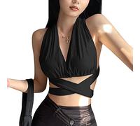 BKEPDY Canotte Donna Estive Tank Top Halter Crop Canotta Maglietta Elegante Scollo a V Incrociato Abbigliamento Estivo Magliette Senza Maniche Cotone Morbido T Shirt Casual Cerimonia