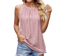 BKEPDY Canotte Donna Estive Tank Top Halter Neck Canotta Traforata Elegante Maglietta Cotone Tshirt Senza Maniche Abbigliamento Estivo Camicia Casual Magliette Traspirante