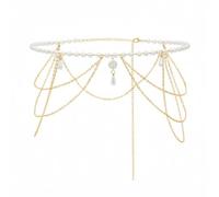 BKEPDY Cintura Catena Argento Oro Per Donne Come Cintura Vita Moda Con Perle Sole Luna Stelle Design Metallico Rivestito Senza Ossidazione Alla Moda Per Plus Size (Argento)